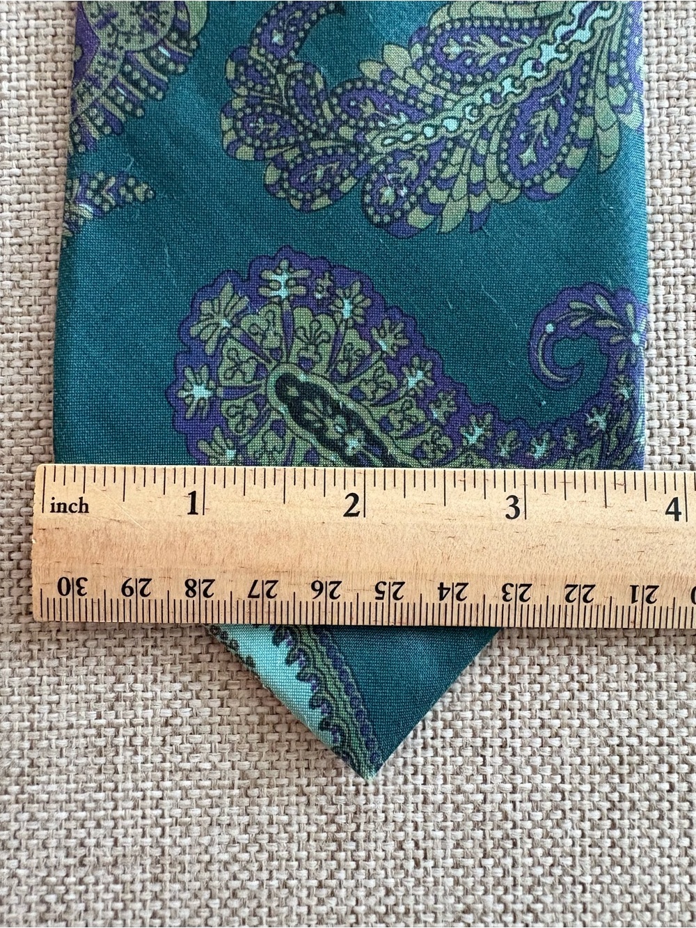 Vintage Lord & Taylor Kensington Collection Paisley Silk Tie Teal Purple 3.75” - Picture 4 of 11